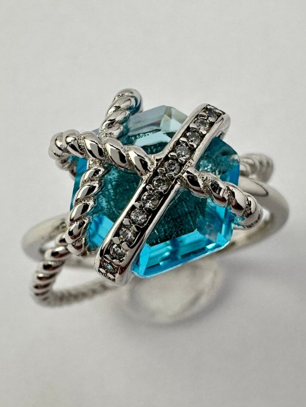 David Yurman Cable Wrap Blue Topaz Sterling Silver Ring Size 8